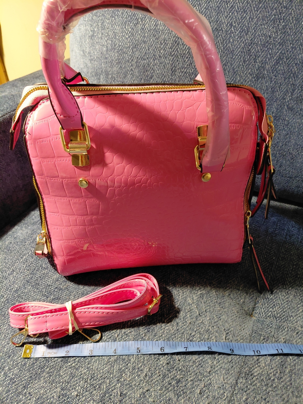 Pink Croc-Embossed Dome Satchel Handbag - Women